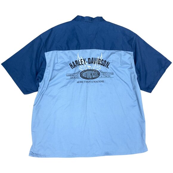 EUC Men's HARLEY DAVIDSON Embroidered Camp Collar Two-Toned Blue Shirt | Size XL - Picture 1 of 5